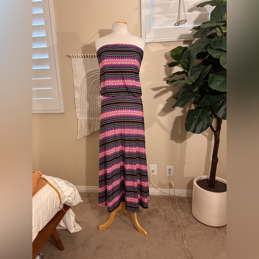 Cache Patterned Drop Waist Maxi Dress Size Small - image 1